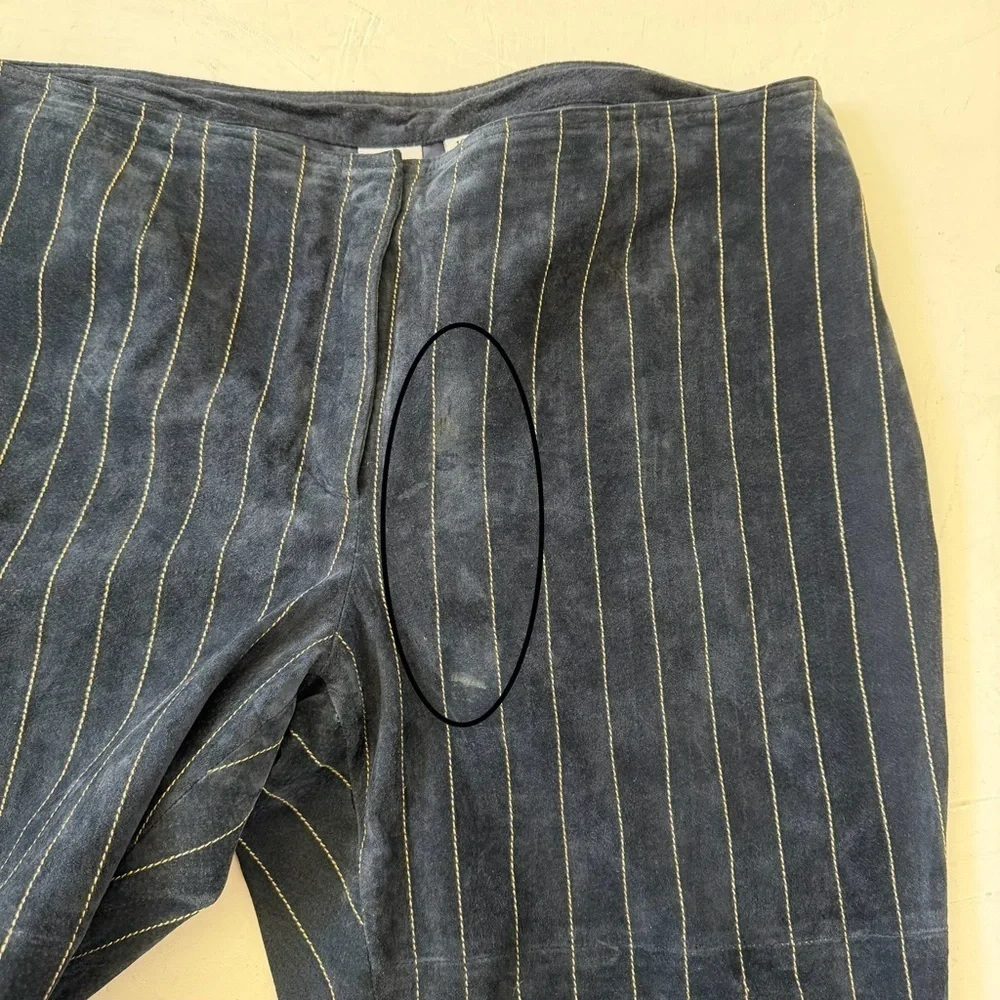 Vintage Wilson Leather Maxima Suede Navy Striped Pencil Pants Size 16 - Picture 8 of 11